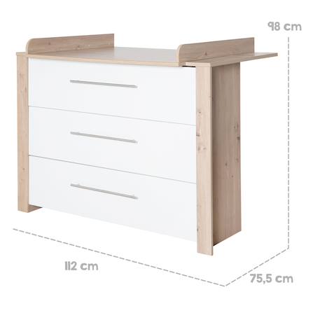 Commode à langer évolutive 3 tiroirs malo Blanc - chêne sonoma scié 3 - vertbaudet enfant 