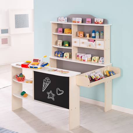 Marchande en bois à 4 tiroirs et tableau à craie Naturel / avec accessoires+Naturel / sans accessoires 1 - vertbaudet enfant 