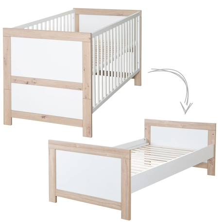 Lit évolutif transformable en lit junior malo Blanc - chêne sonoma scié 3 - vertbaudet enfant 