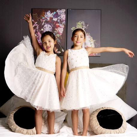 Robe cérémonie tte   et  tulle à paillettes  hepburn Blanc or 5 - vertbaudet enfant 