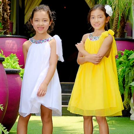 Robe cérémonie   à col fleuri liberty   alizee Blanc violet floral+Jaune multicolore+Rose jaune floral 5 - vertbaudet enfant 