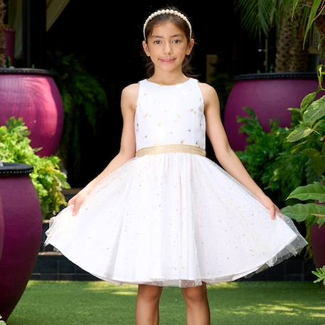 Robe cérémonie tte   et  tulle à paillettes  hepburn Blanc or 3 - vertbaudet enfant 