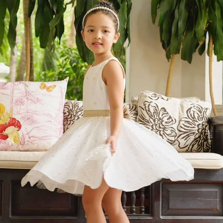 Robe cérémonie tte   et  tulle à paillettes  hepburn Blanc or 6 - vertbaudet enfant 