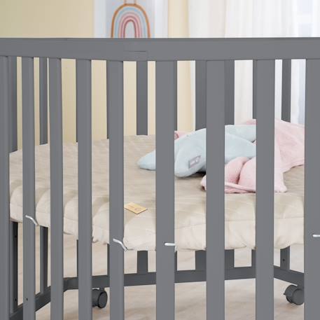 Parc bébé hexagonal + tapis déperlant en cuir végan luxe Anthracite - tapis grège+Blanc - tapis anthracite 6 - vertbaudet enfant 