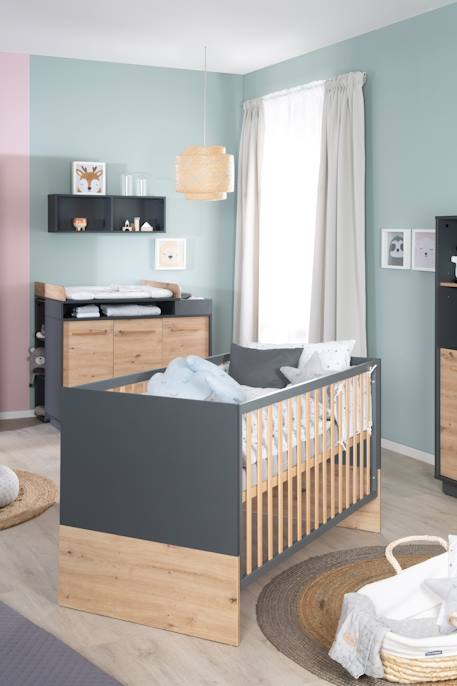Lit évolutif en bois massif convertible en lit junior lenn Anthracite / chêne artisan 4 - vertbaudet enfant 