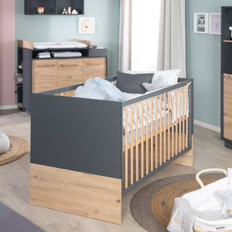 Lit évolutif en bois massif convertible en lit junior lenn Anthracite / chêne artisan 2 - vertbaudet enfant 