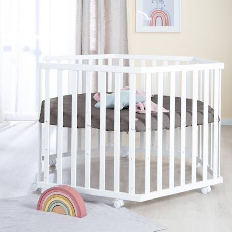 Parc bébé hexagonal + tapis déperlant en cuir végan luxe Anthracite - tapis grège+Blanc - tapis anthracite 12 - vertbaudet enfant 