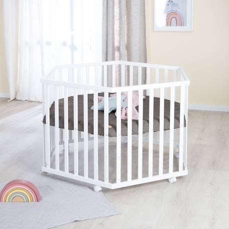 Parc bébé hexagonal + tapis déperlant en cuir végan luxe Anthracite - tapis grège+Blanc - tapis anthracite 8 - vertbaudet enfant 