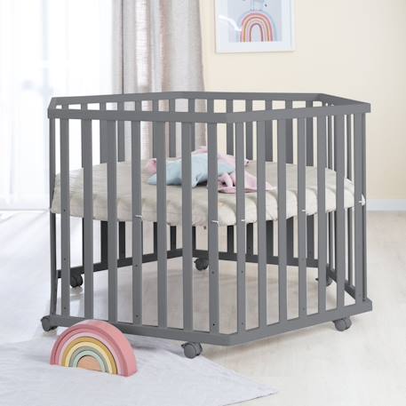 Parc bébé hexagonal + tapis déperlant en cuir végan luxe Anthracite - tapis grège+Blanc - tapis anthracite 4 - vertbaudet enfant 