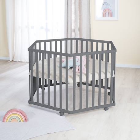 Parc bébé hexagonal + tapis déperlant en cuir végan luxe Anthracite - tapis grège+Blanc - tapis anthracite 2 - vertbaudet enfant 