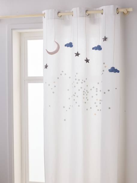 Rideau guirlande à œillets tamisant nuage et étoiles blanc 1 - vertbaudet enfant 