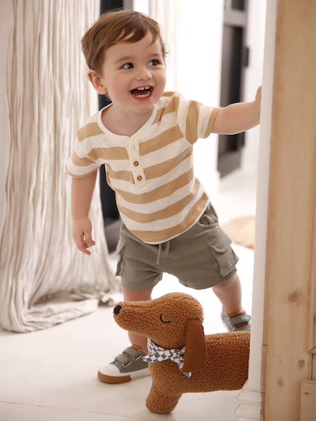 Short style battle bébé en molleton texturé kaki+noisette 1 - vertbaudet enfant 
