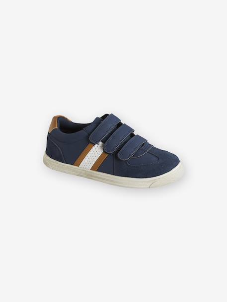 Tennis enfant garçon synthétique à scratchs BLEU FONCE UNI AVEC DECOR+marron 1 - vertbaudet enfant 