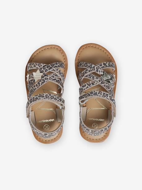Sandales scratchées cuir enfant collection maternelle beige imprimé 4 - vertbaudet enfant 