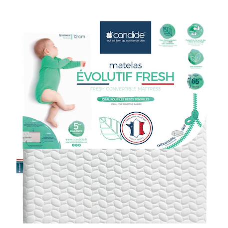Matelas 70x140 cm pour lit bébé évolutif fresh - ete/hiver - peau sensible - déhoussable à 360° Blanc 1 - vertbaudet enfant 