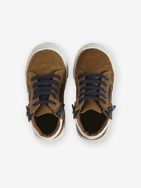 Chaussures enfant garçon cuir montantes zippées et lacées marine+marron 11 - vertbaudet enfant 