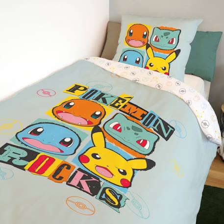 Housse de couette pokémon rocks coton Vert d'eau 2 - vertbaudet enfant 
