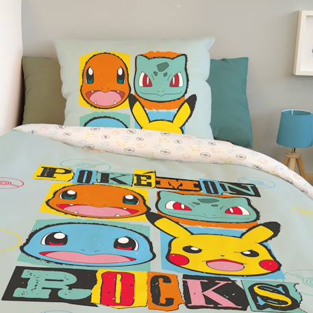 Housse de couette pokémon rocks coton Vert d'eau 5 - vertbaudet enfant 