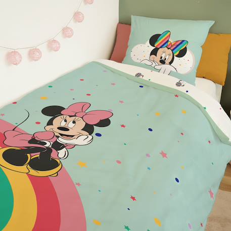 Housse de couette minnie disney arc-en-ciel coton Vert d'eau 3 - vertbaudet enfant 