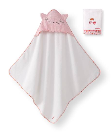 Cape de bain à capuche pour bébé et gant de toilette coton Rose 1 - vertbaudet enfant 