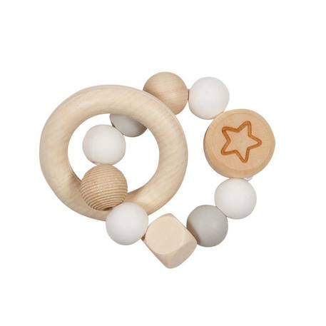 Hochet en bois et silicone Beige 1 - vertbaudet enfant 