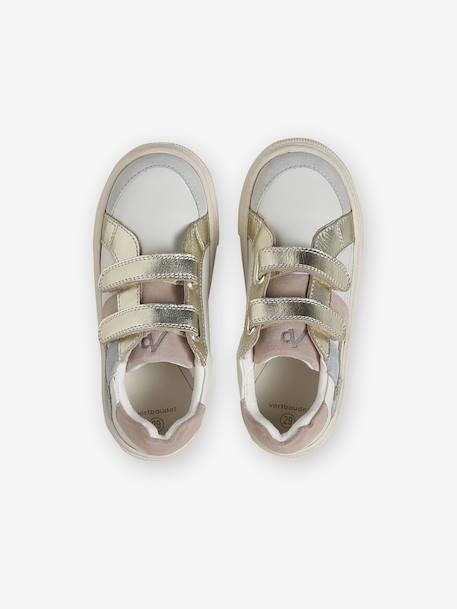 Baskets enfant fille cuir à scratchs blanc imprimé+écru 9 - vertbaudet enfant 