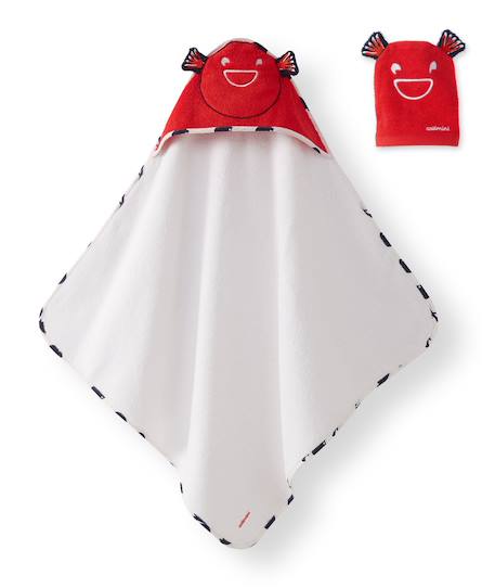 Cape de bain à capuche pour bébé et gant de toilette coton Rouge 1 - vertbaudet enfant 