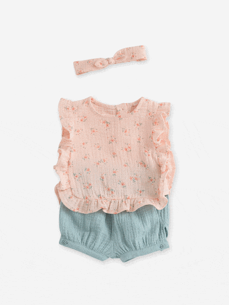 Ensemble bébé blouse short bandeau en gaze de coton rose pâle 1 - vertbaudet enfant 