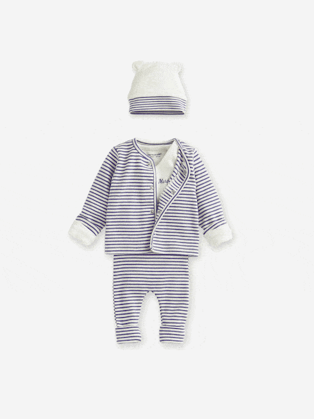 Ensemble bébé évolutif mixte body + legging + cardigan + bonnet bleu 1 - vertbaudet enfant 