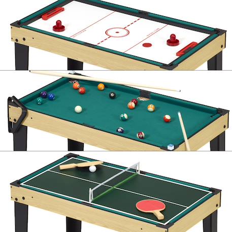 Table de jeux 10 en 1 - baby-foot - billard - ping pong - hockey - bowling - cartes - structure bois - accessoires inclus Noir 2 - vertbaudet enfant 