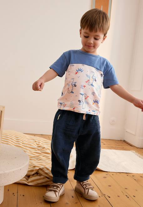 Ensemble enfant t-shirt et pantalon en gaze de coton mexico Bleu 1 - vertbaudet enfant 