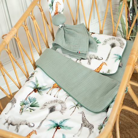 Set couverture et coussin pour berceau et couffin safari Safari, vert, gris, blanc 2 - vertbaudet enfant 