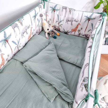 Tour de lit déhoussable et réversible safari Safari, vert, gris, blanc 6 - vertbaudet enfant 