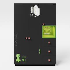Chambre et rangement-Armoire minecraft 3 portes et 3 tiroirs avec éclairage led