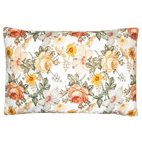 Taie d'oreiller en coton réversible néo vintage Néo vintage imprimé floral, beige, blanc 1 - vertbaudet enfant 