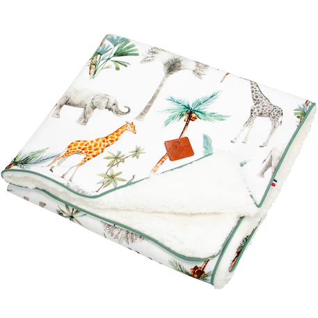 Couverture réversible en sherpa safari Safari, vert, gris, blanc 1 - vertbaudet enfant 
