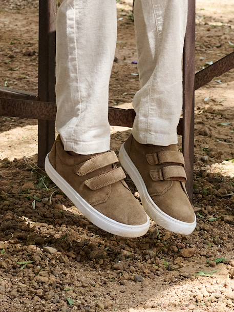 Derbies garçon cuir à scratchs beige+marine+MARRON MOYEN UNI 11 - vertbaudet enfant 