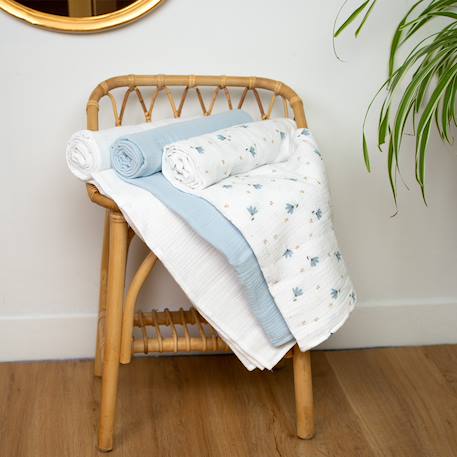 Grande cape de bain en coton et bambou Bleuet imprimé floral 3 - vertbaudet enfant 