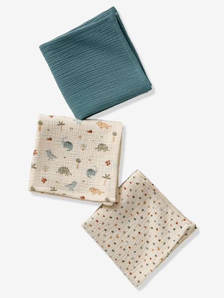 Lot de 3 langes en gaze de coton MINISAURUS multicolore 1 - vertbaudet enfant 