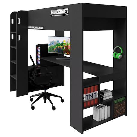 Lit mezzanine minecraft avec bureau et éclairage led Noir - effet carbone noir 3 - vertbaudet enfant 