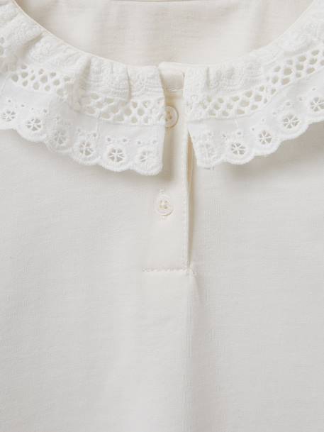 Tee-shirt fille col en broderie anglaise coton bio écru 2 - vertbaudet enfant 