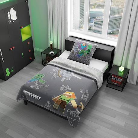 Armoire minecraft 3 portes et 3 tiroirs avec éclairage led Noir - effet carbone noir 2 - vertbaudet enfant 