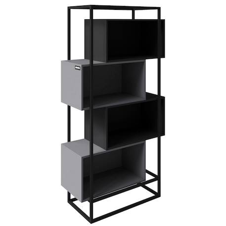 Bibliothèque minecraft à 4 compartiments ouverts cadre métallique Gris - noir 1 - vertbaudet enfant 