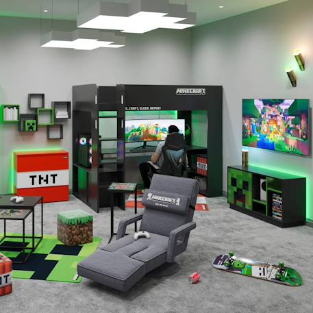 Lit mezzanine minecraft avec bureau et éclairage led Noir - effet carbone noir 6 - vertbaudet enfant 