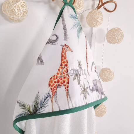 Grande cape de bain en coton et bambou safari Safari, vert, gris, blanc 2 - vertbaudet enfant 