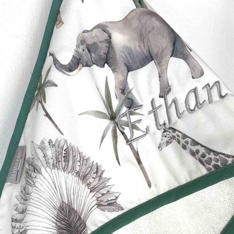 Grande cape de bain en coton et bambou safari Safari, vert, gris, blanc 5 - vertbaudet enfant 