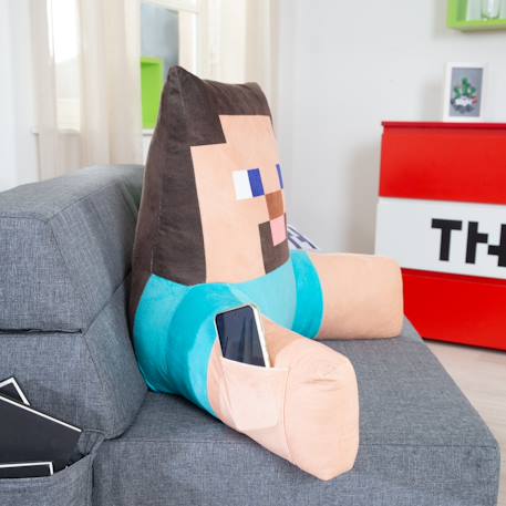 Coussin de lecture ultra-confortable avec dossier haut et accoudoirs Minecraft Bleu - steve+Orange - alex+Vert - creeper 2 - vertbaudet enfant 