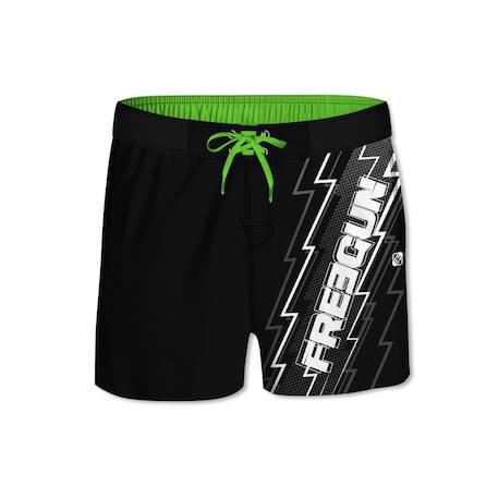 Boardshort court  ceinture demi-élastiquée eclair Noir/vert 1 - vertbaudet enfant 