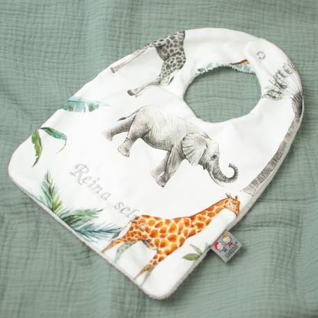Bavoir en coton safari Safari, vert, gris, blanc 3 - vertbaudet enfant 
