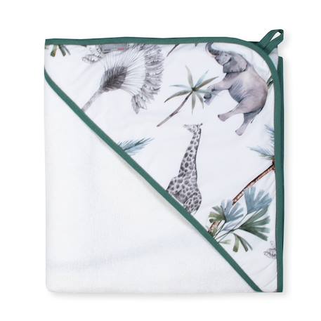 Grande cape de bain en coton et bambou safari Safari, vert, gris, blanc 1 - vertbaudet enfant 